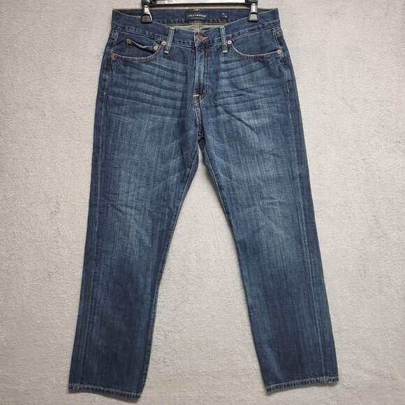Lucky Brand 221 Straight Jeans Mens 33x30 Blue Denim Cotton Distressed Casual - Picture 1 of 13